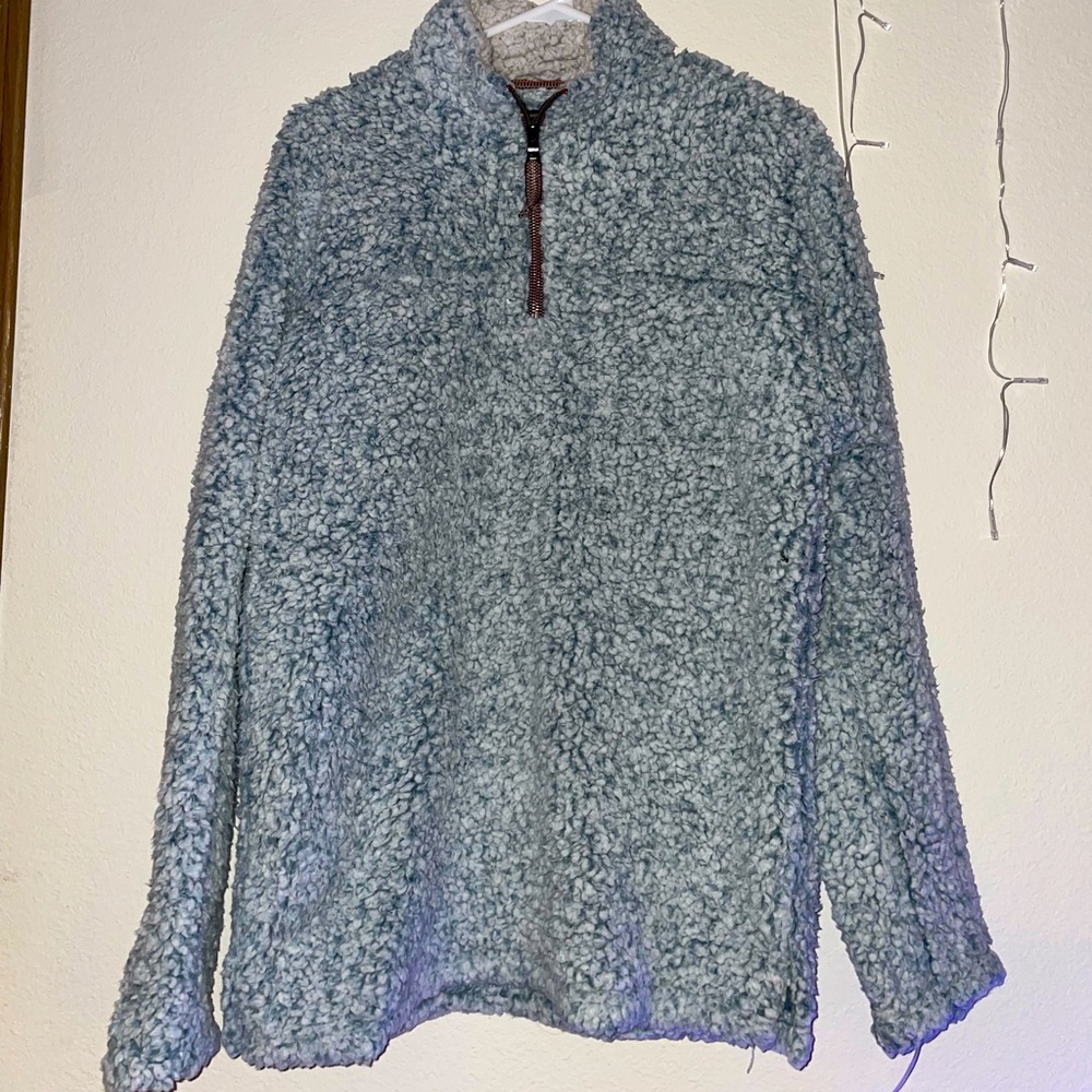 blue True Grit sherpa quarter zip pullover